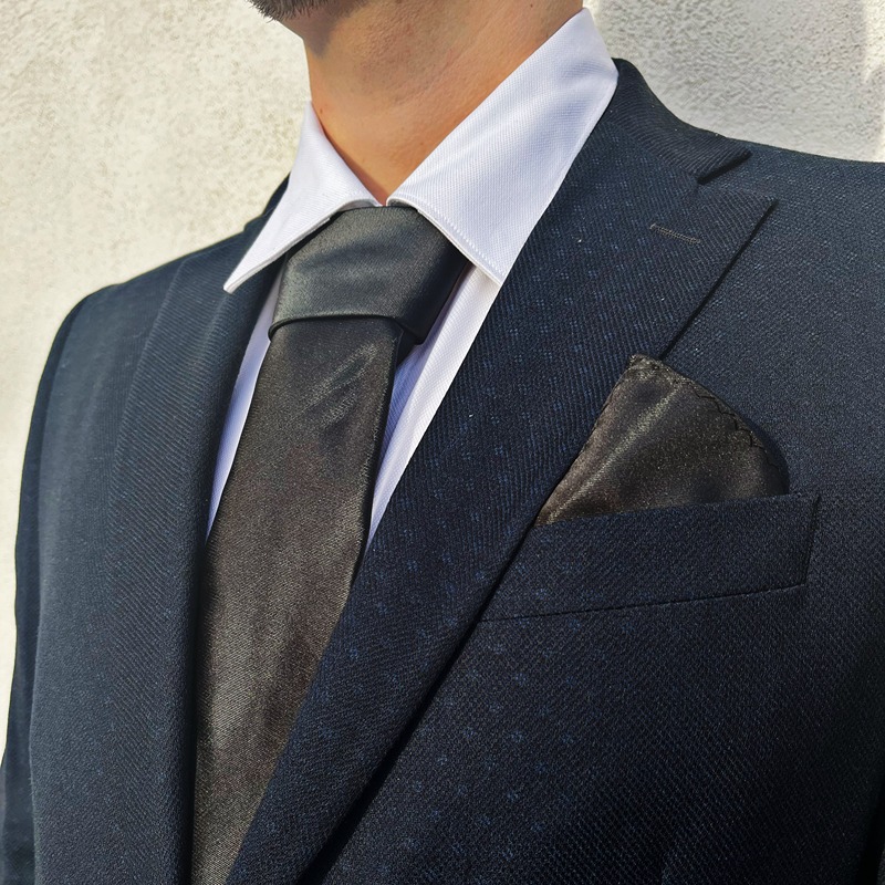 Cravată Și Batistă de Mătase Elegant Black