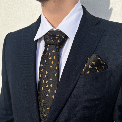 Cravată Și Batistă de Mătase Triangle Pattern