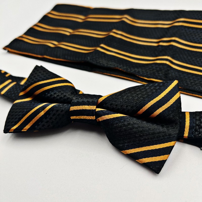 Black And Orange Bow Tie And Silk Handkerchief