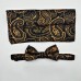 Bow Tie And Silk Handkerchief Black With Orange Details