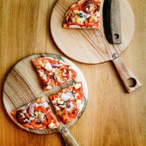 Set lemn platou si tăietor pizza