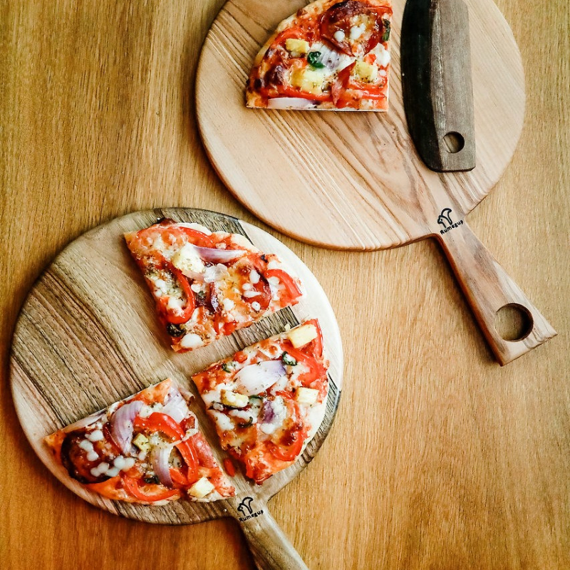 Set lemn platou si tăietor pizza